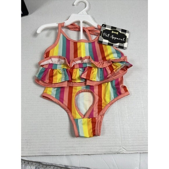 Other - RAINBOW Stripe Dog Swim Suit Bikini L Large NEW Bathing Suit Costume